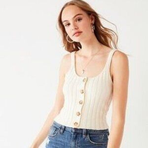 Urban Outfitters Tyra Sweater Tank Top Cream Women Size Large Button
